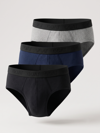GOAT Briefs Cotton Blend - Pack of 3 - Black + Navy Blue + Grey Melange