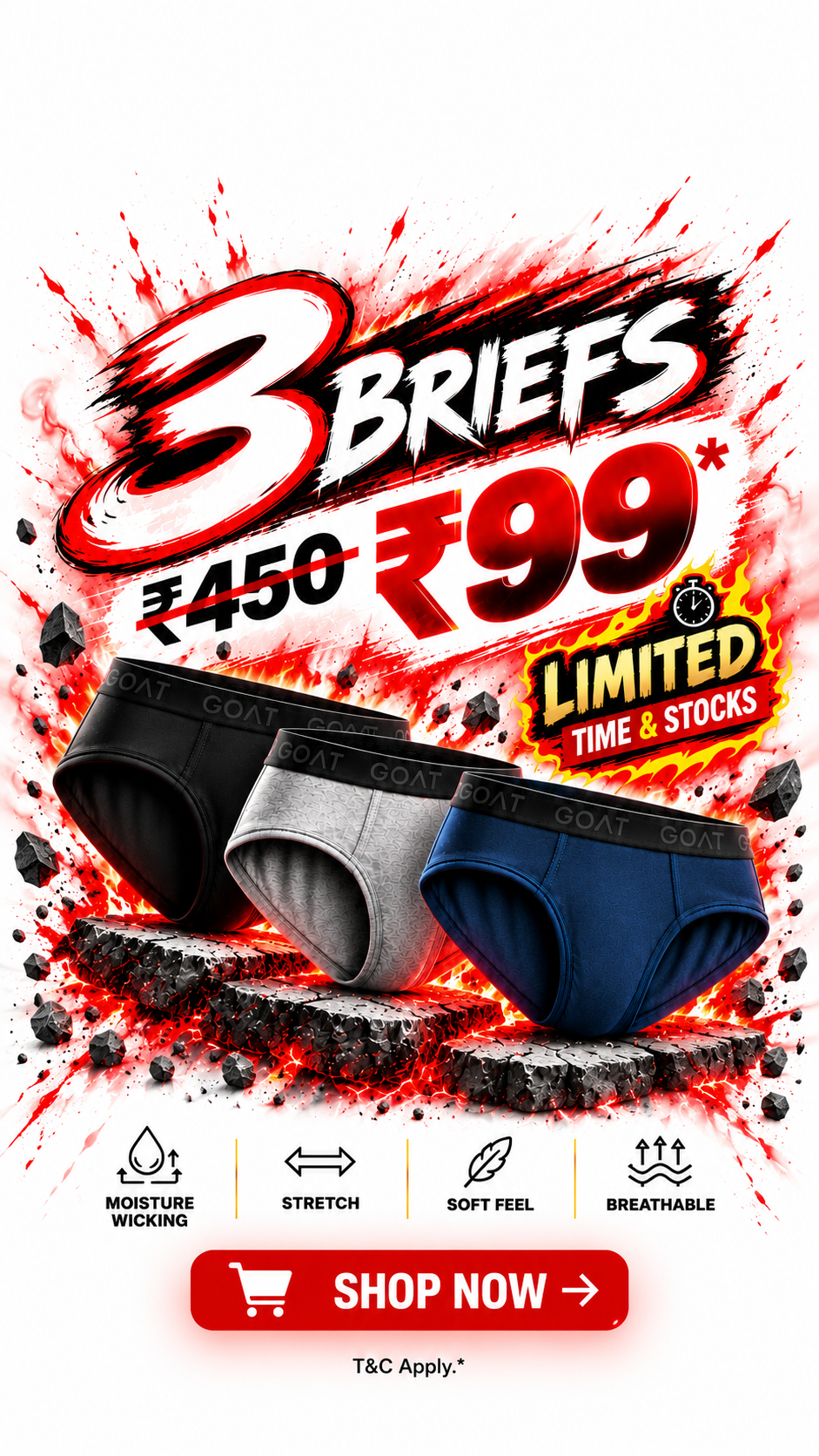 HOT DEAL – GOAT Premium Men's Briefs – Assorted Pack of 3 | Limited Time Deal