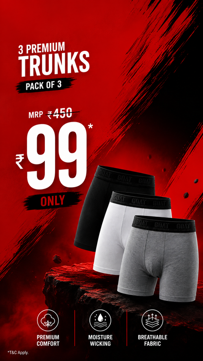 HOT DEAL – GOAT Premium Men's Trunks – Assorted Pack of 3 | Limited Time Deal